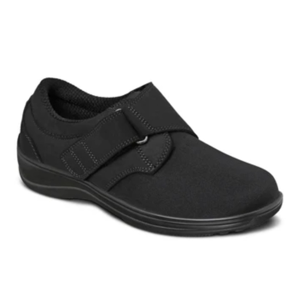 Woman’s Orthofeet Comfort Walking Shoe w/ Adjustable Strap-Black, Size 5.5 Wide.